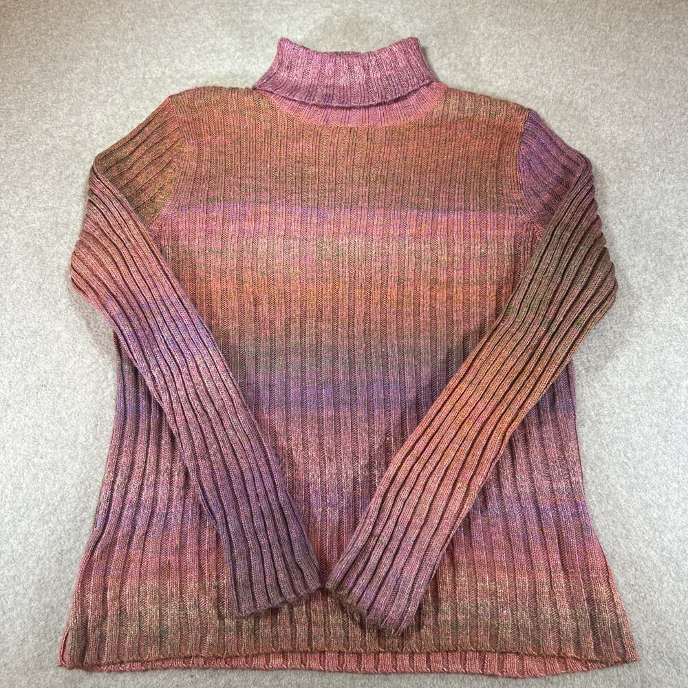 Coldwater Creek Women's L Rib Knit Turtleneck Pullover Sweater  Multi Color